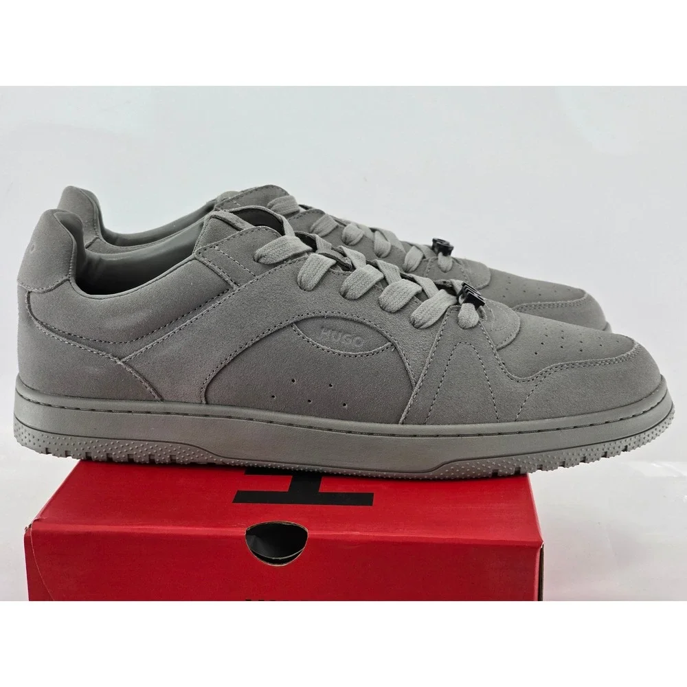 HUGO Hadrian Tenn Suede Sneakers Mens Sz 12-12.5 EU 46 Open Grey Low Top - New